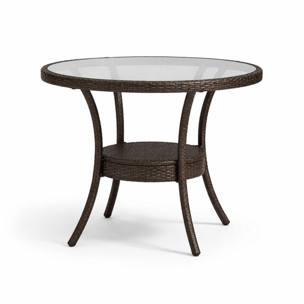 Round Glass Top Patio Table with Wicker Design