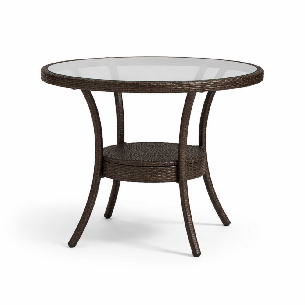 Round Glass Top Patio Table with Wicker Design