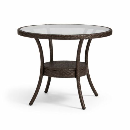 Round Glass Top Patio Table with Wicker Design