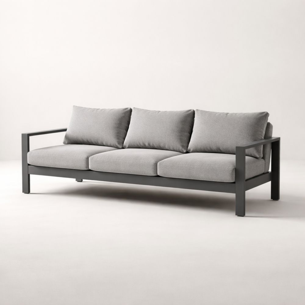 Gray Metal Outdoor Sofa with Polyester Cushions 70 x 30 x 28 Inches-Verdalinne
