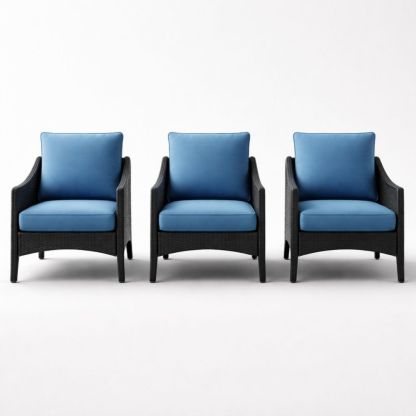 Outdoor Wicker Lounge Chairs Set of 3 with Blue Cushions-Verdalinne