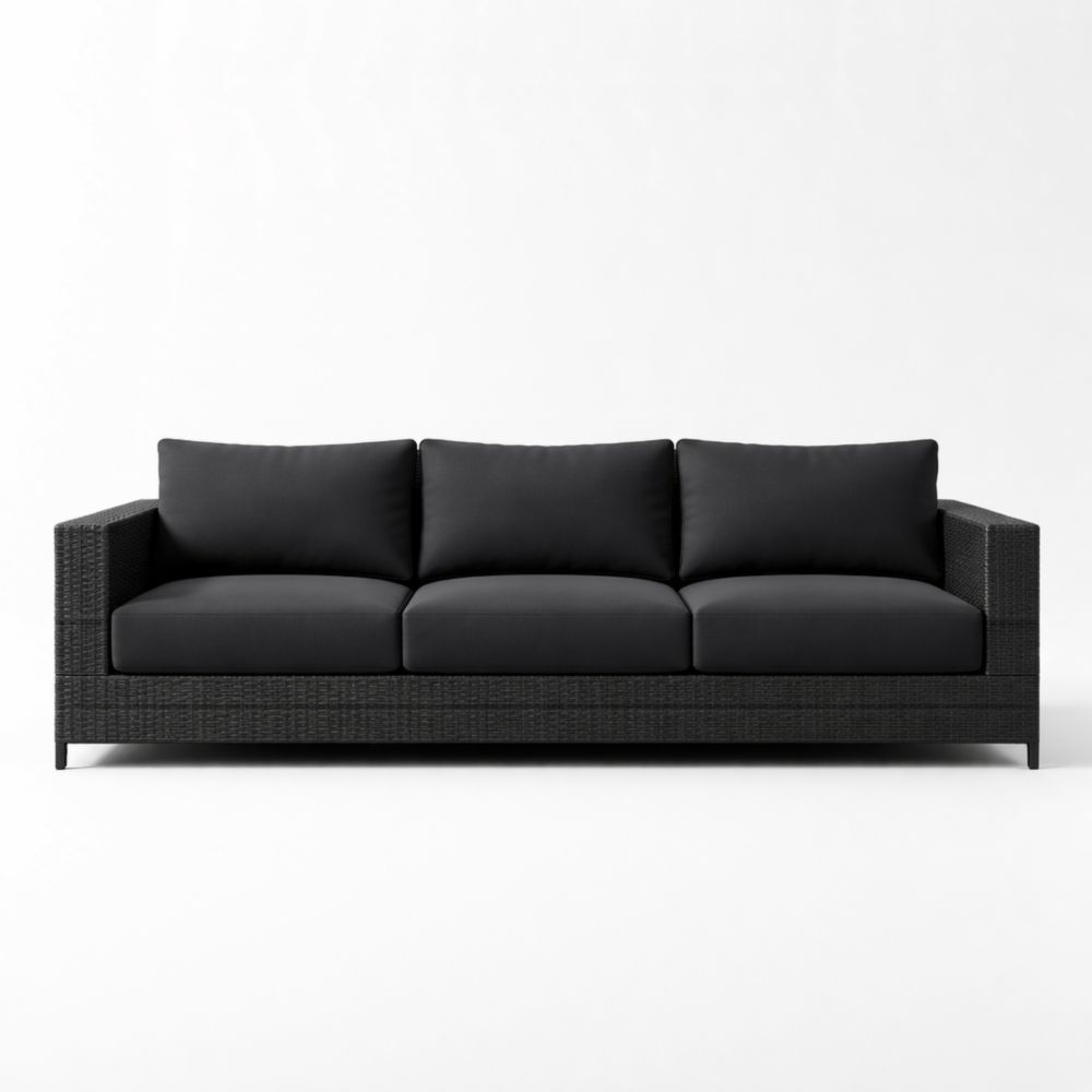 Black Woven Three-Seater Sofa-Verdalinne