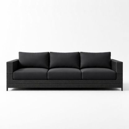Black Woven Three-Seater Sofa-Verdalinne
