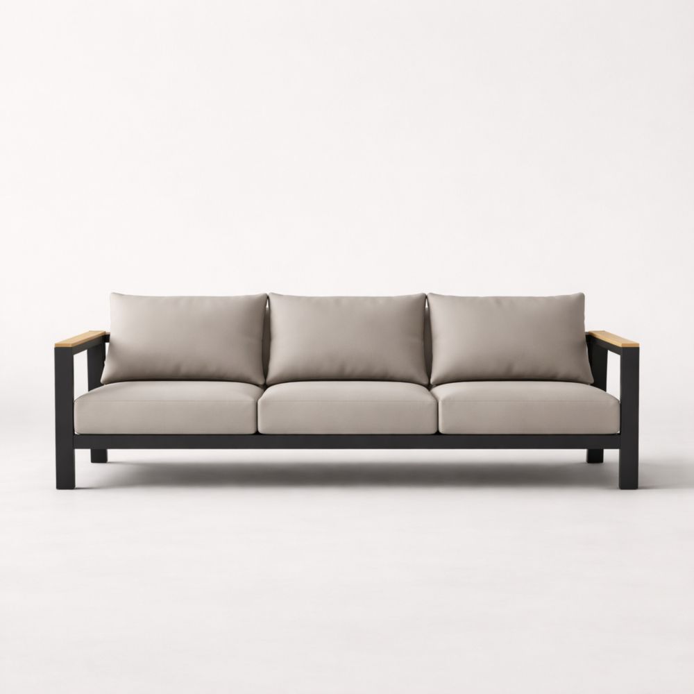 Outdoor Metal Frame 3-Seater Sofa with Gray Cushions-Verdalinne