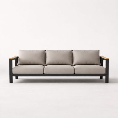 Outdoor Metal Frame 3-Seater Sofa with Gray Cushions-Verdalinne