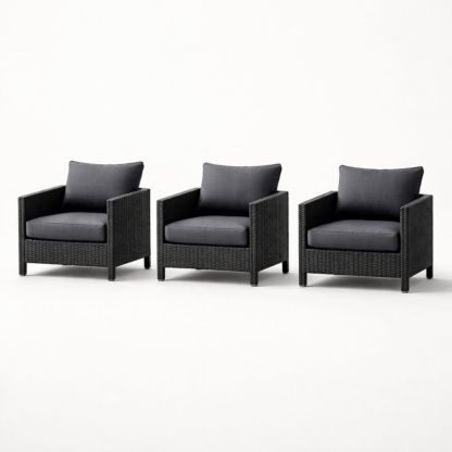 Outdoor Wicker Lounge Chair Set with Cushions Black/Grey 3-Piece-Verdalinne