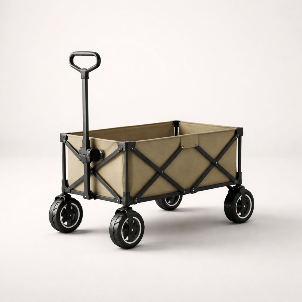 Collapsible Utility Wagon with Steel Frame and Polyester Fabric 90cm x 50cm x 58cm Khaki-Verdalinne