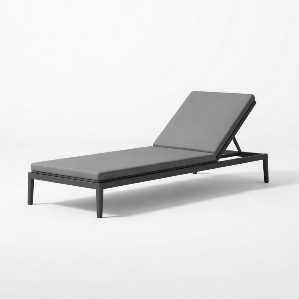 Adjustable Outdoor Chaise Lounge Aluminum Frame Grey Cushion 195cm-Verdalinne
