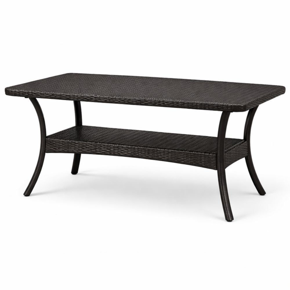 Rectangular Wicker Coffee Table with Metal Frame Black 100x50x45cm-Verdalinne
