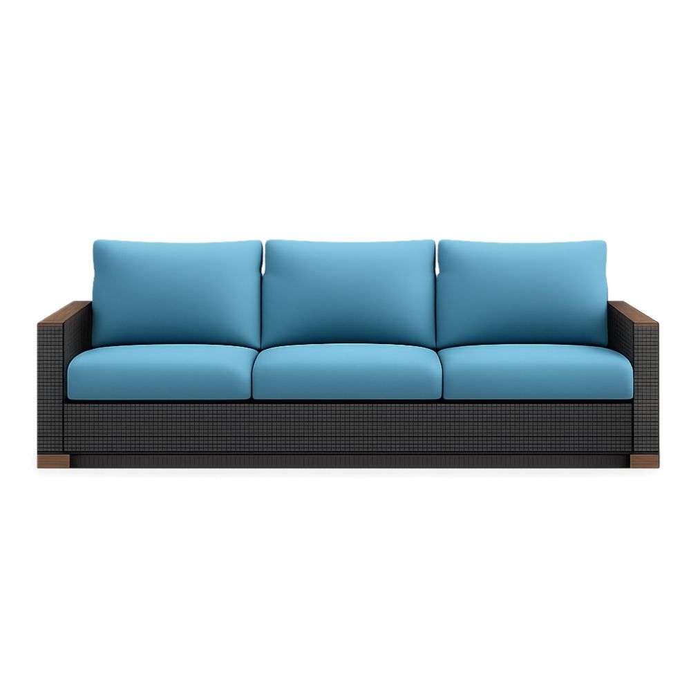 Outdoor Wicker Sofa with Removable Cushions Black/Bright Blue 220cm-Verdalinne