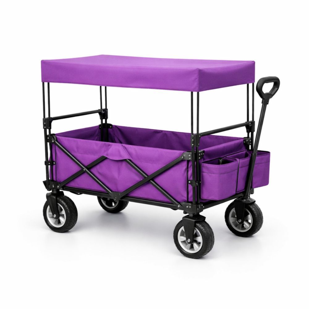 Purple Steel Frame Collapsible Utility Wagon with Canopy-Verdalinne