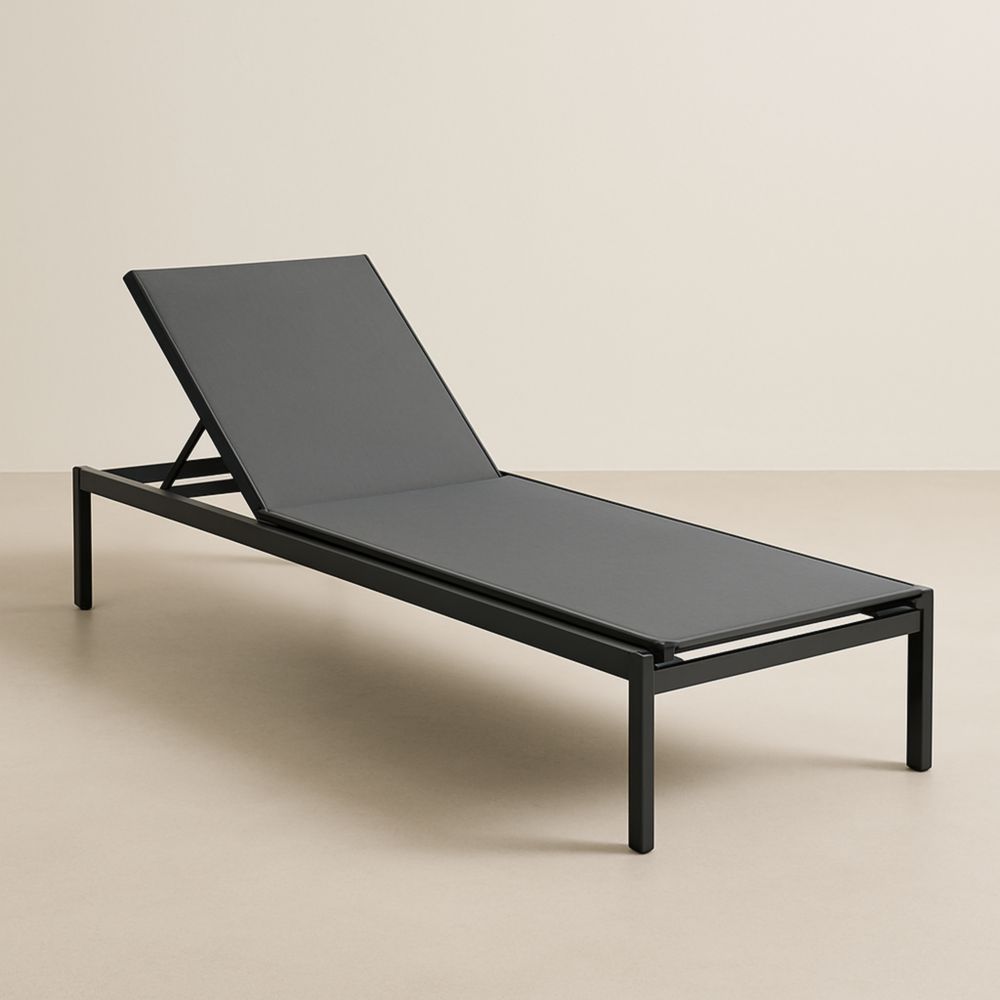 Outdoor Adjustable Aluminum Sun Lounger with Textilene Fabric in Black-Verdalinne
