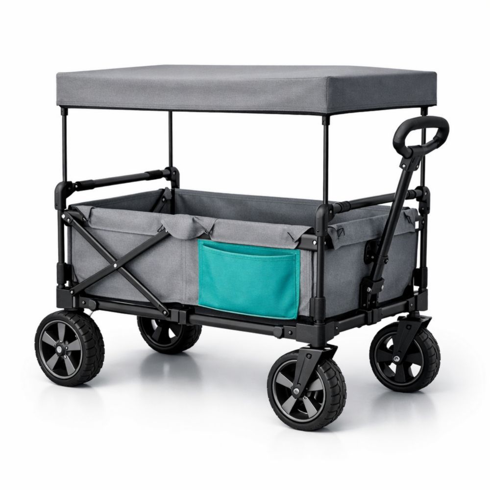 Foldable Utility Wagon with Canopy and Adjustable Handle Gray-Verdalinne