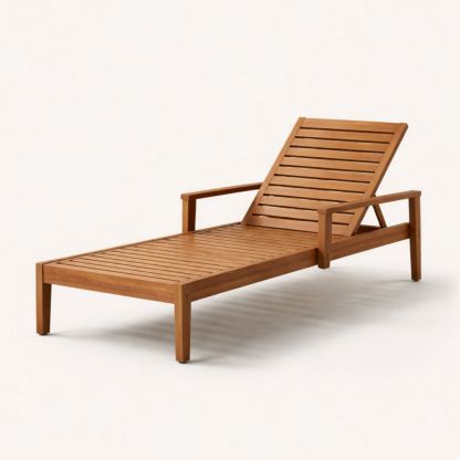Teak Wood Outdoor Chaise Lounge with Adjustable Backrest-Verdalinne