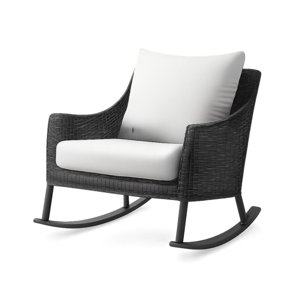 Wicker Rocking Chair with Polyester Cushions Black/White-Verdalinne
