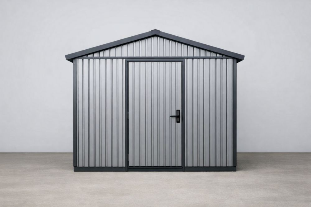 Outdoor Steel Storage Shed with Lockable Door Steel Gray 244x182x200 cm-Verdadonna