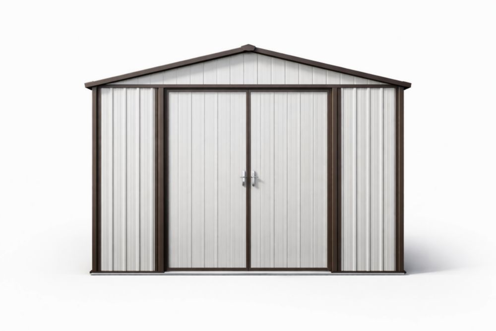 Outdoor Steel Storage Shed 6ft x 8ft Galvanized Steel Double Door White/Brown-Verdadonna