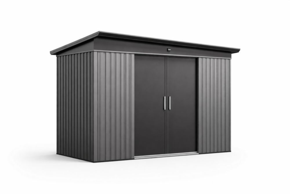 Steel Garden Storage Shed with Sliding Doors, Dark Grey, 200cm x 150cm x 180cm-Verdadonna
