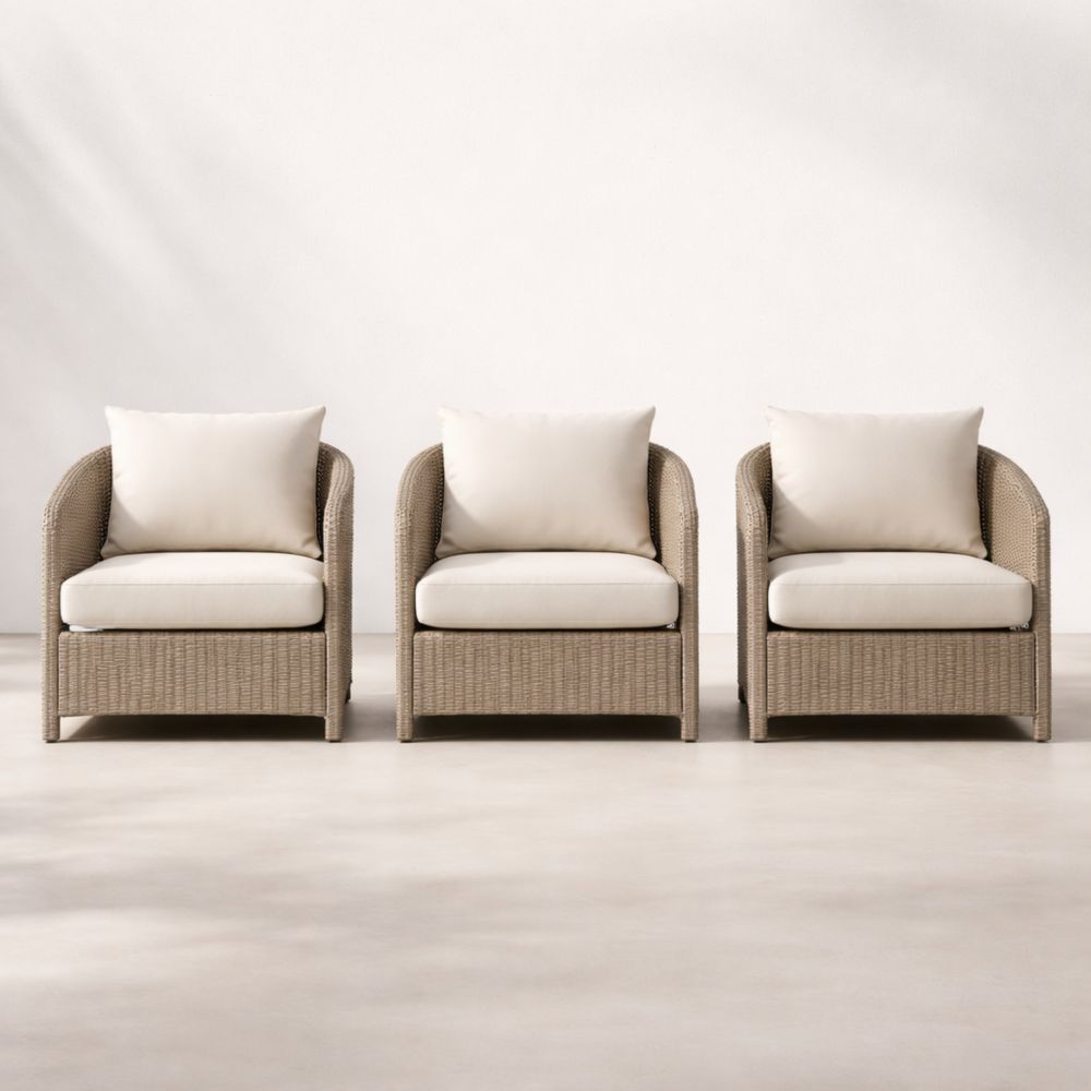 Outdoor Wicker Club Chair Set with Cushions Polyester Beige-Verdadonna