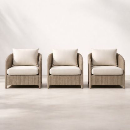 Outdoor Wicker Club Chair Set with Cushions Polyester Beige-Verdadonna