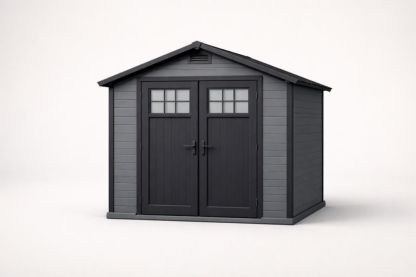 Resin Outdoor Storage Shed with Double Door and Windows 210cm x 190cm x 200cm Dark Gray-Verdadonna