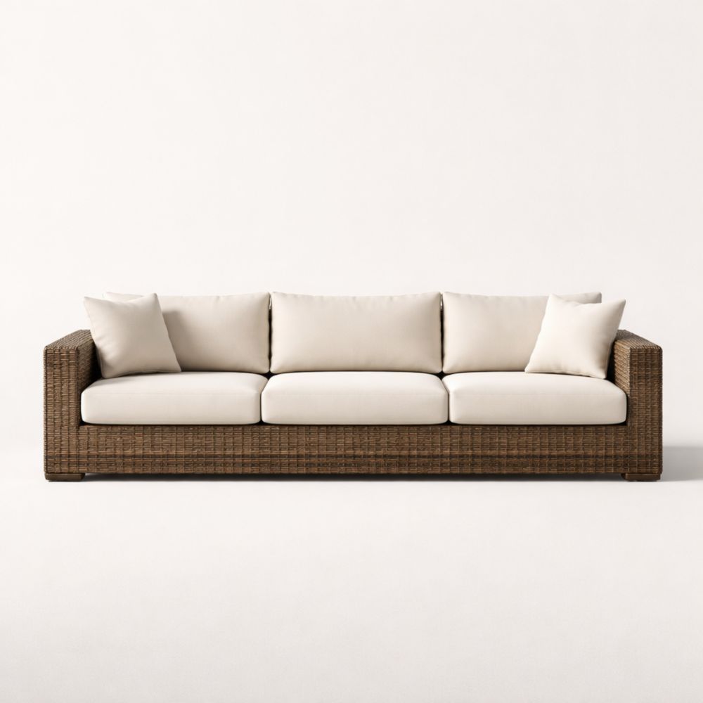Wicker Frame Sofa with Beige Cushions 90x35x27 inches-Verdadonna