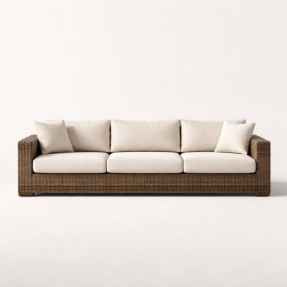 Wicker Frame Sofa with Beige Cushions 90x35x27 inches-Verdadonna