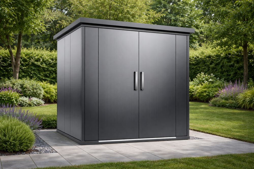 Steel Outdoor Storage Shed 260x260x210cm Steel Structure Dark Grey-Verdadonna