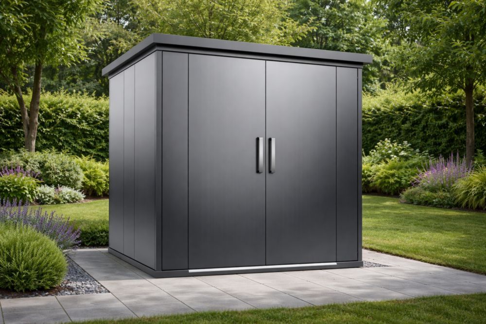 Steel Outdoor Storage Shed 260x260x210cm Steel Structure Dark Grey-Verdadonna