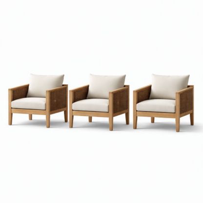Teak Patio Armchair Set of 3 with Cushions-Verdadonna