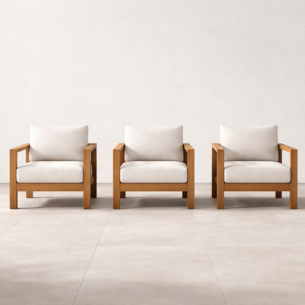 3-Piece Outdoor Armchair Set Solid Wood Frame Polyester Cushions-Verdadonna