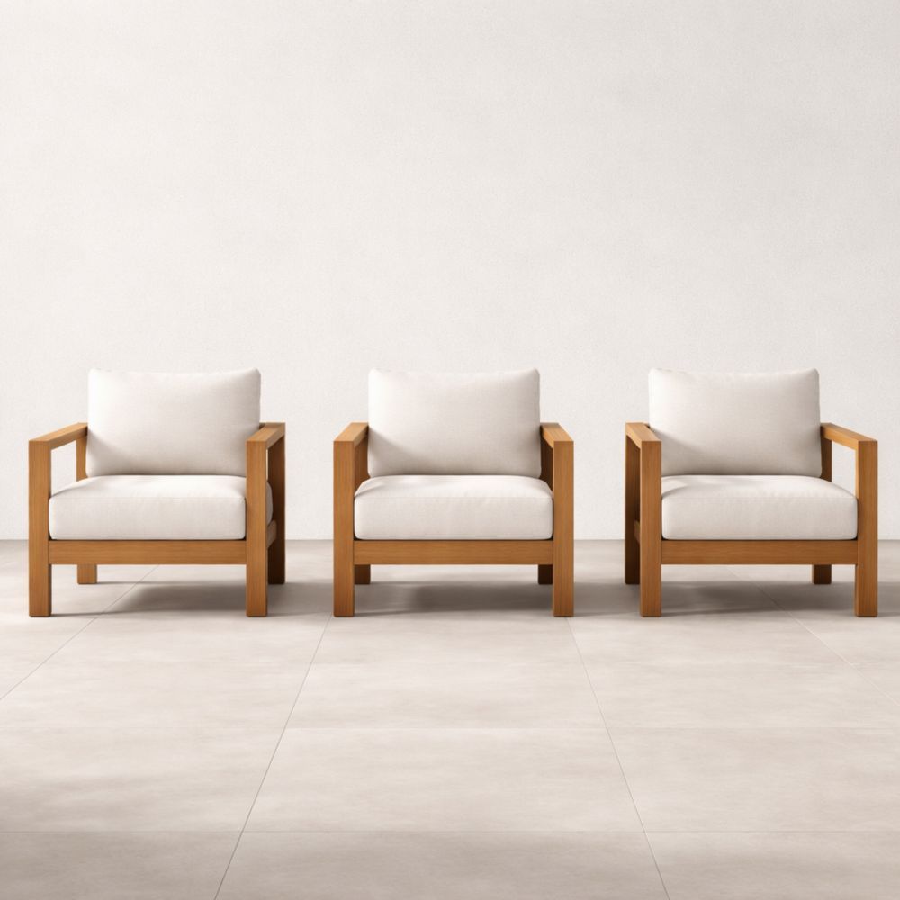 3-Piece Outdoor Armchair Set Solid Wood Frame Polyester Cushions-Verdadonna