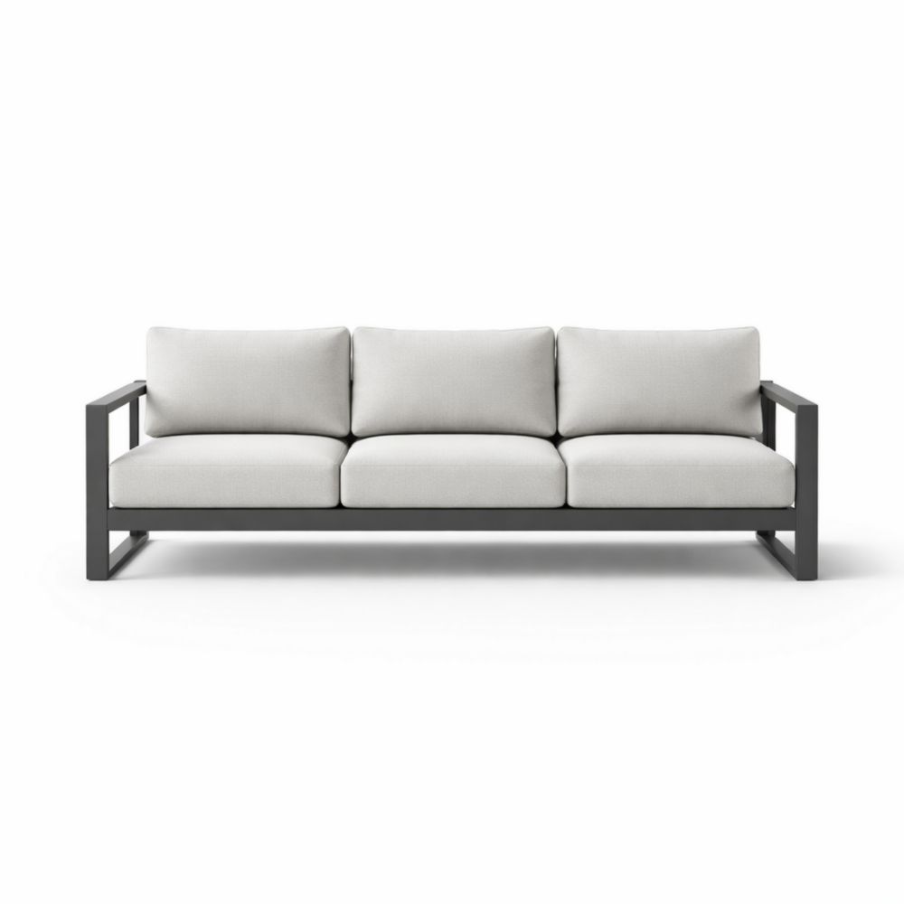 Outdoor Metal Frame Sofa with Cushioned Seats and Backrest Grey 220cm x 85cm x 75cm-Verdadonna