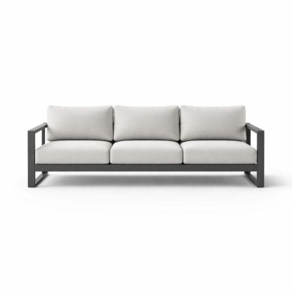 Outdoor Metal Frame Sofa with Cushioned Seats and Backrest Grey 220cm x 85cm x 75cm-Verdadonna