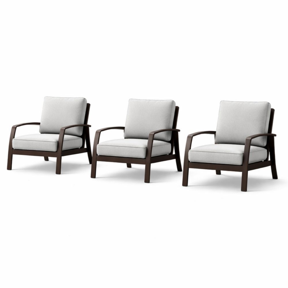 Outdoor Lounge Chair Set of 3 with Aluminum Frame and Polyester Cushions in Dark Brown and Light Gray-Verdadonna