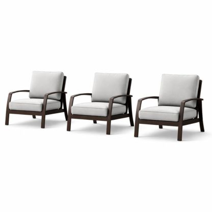 Outdoor Lounge Chair Set of 3 with Aluminum Frame and Polyester Cushions in Dark Brown and Light Gray-Verdadonna