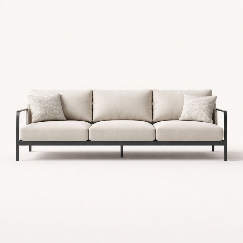 3-Seater Outdoor Sofa with Aluminum Frame and Beige Cushions-Verdadonna