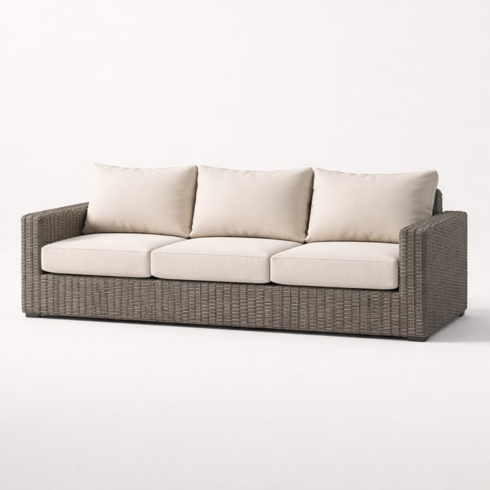 3-Seater Wicker Outdoor Sofa with Beige Cushions-Verdadonna