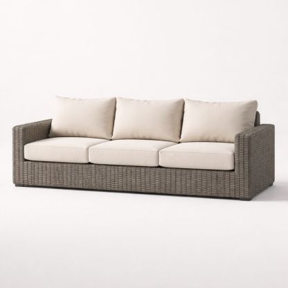 3-Seater Wicker Outdoor Sofa with Beige Cushions-Verdadonna