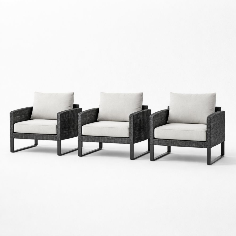 Outdoor Wicker Armchair Set with Cushions Black/Grey 3 Piece-Verdadonna