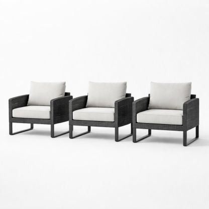 Outdoor Wicker Armchair Set with Cushions Black/Grey 3 Piece-Verdadonna