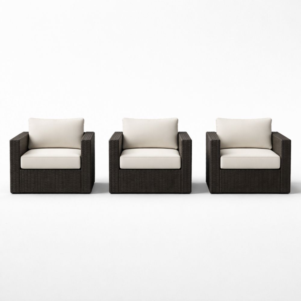 Outdoor Wicker Patio Chair Set with Cushions Dark Brown Square Frame Beige-Verdadonna