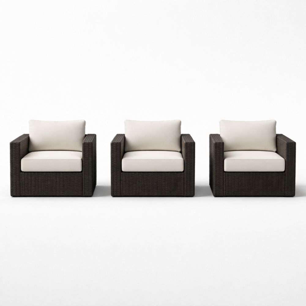 Outdoor Wicker Patio Chair Set with Cushions Dark Brown Square Frame Beige-Verdadonna