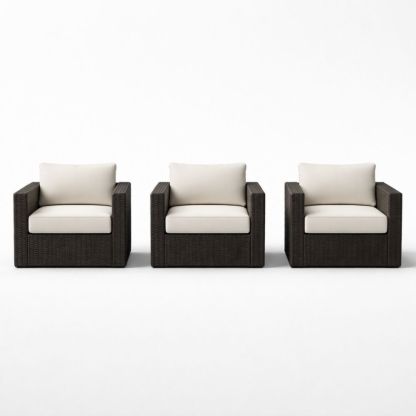 Outdoor Wicker Patio Chair Set with Cushions Dark Brown Square Frame Beige-Verdadonna