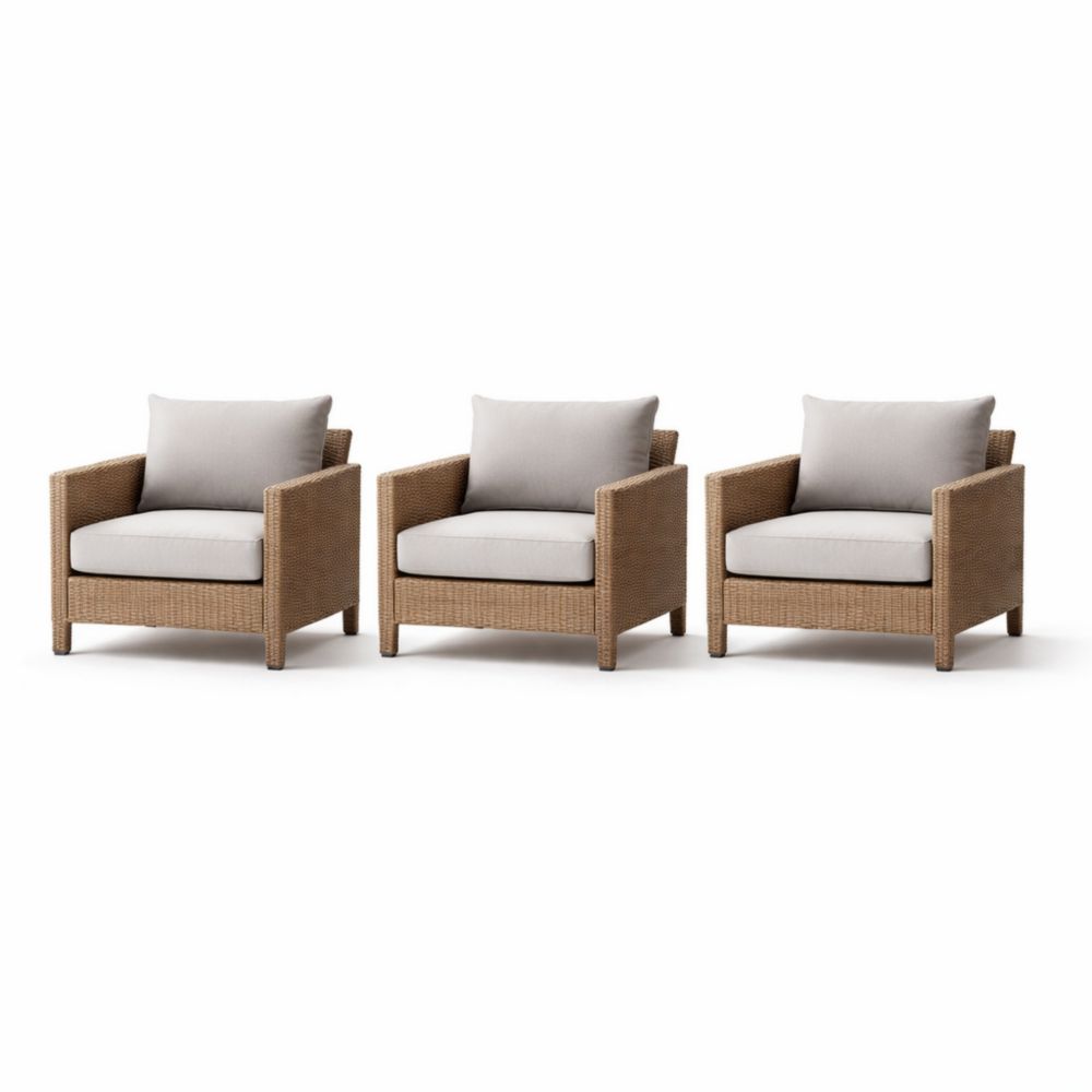 Outdoor Patio Wicker Lounge Chair Set of 3 with Cushions Beige-Verdadonna