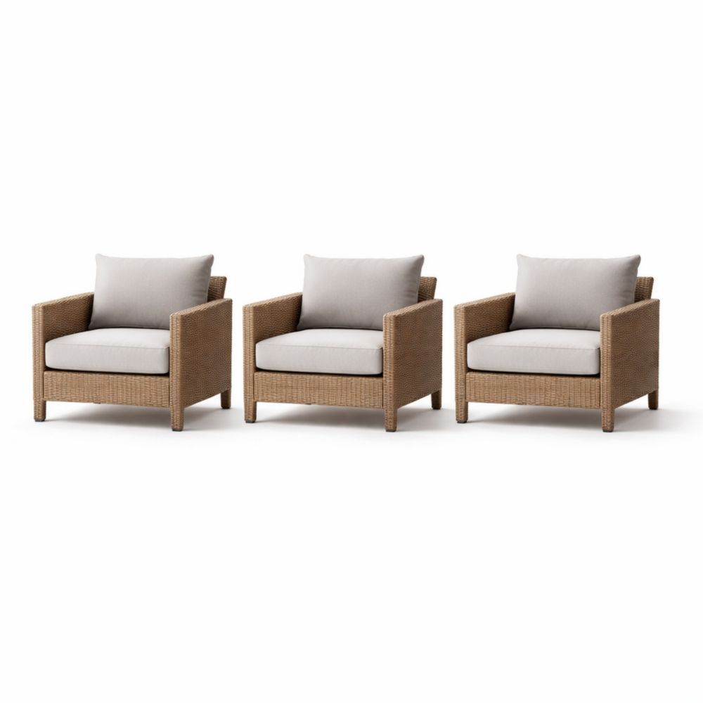 Outdoor Patio Wicker Lounge Chair Set of 3 with Cushions Beige-Verdadonna