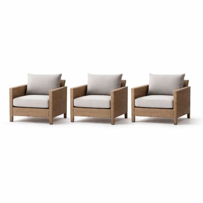 Outdoor Patio Wicker Lounge Chair Set of 3 with Cushions Beige-Verdadonna