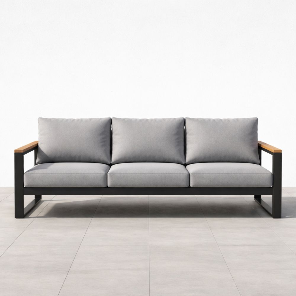 Outdoor Metal Frame Sofa with Gray Cushions-Verdadonna