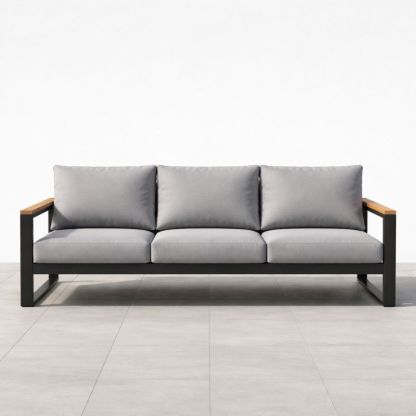Outdoor Metal Frame Sofa with Gray Cushions-Verdadonna