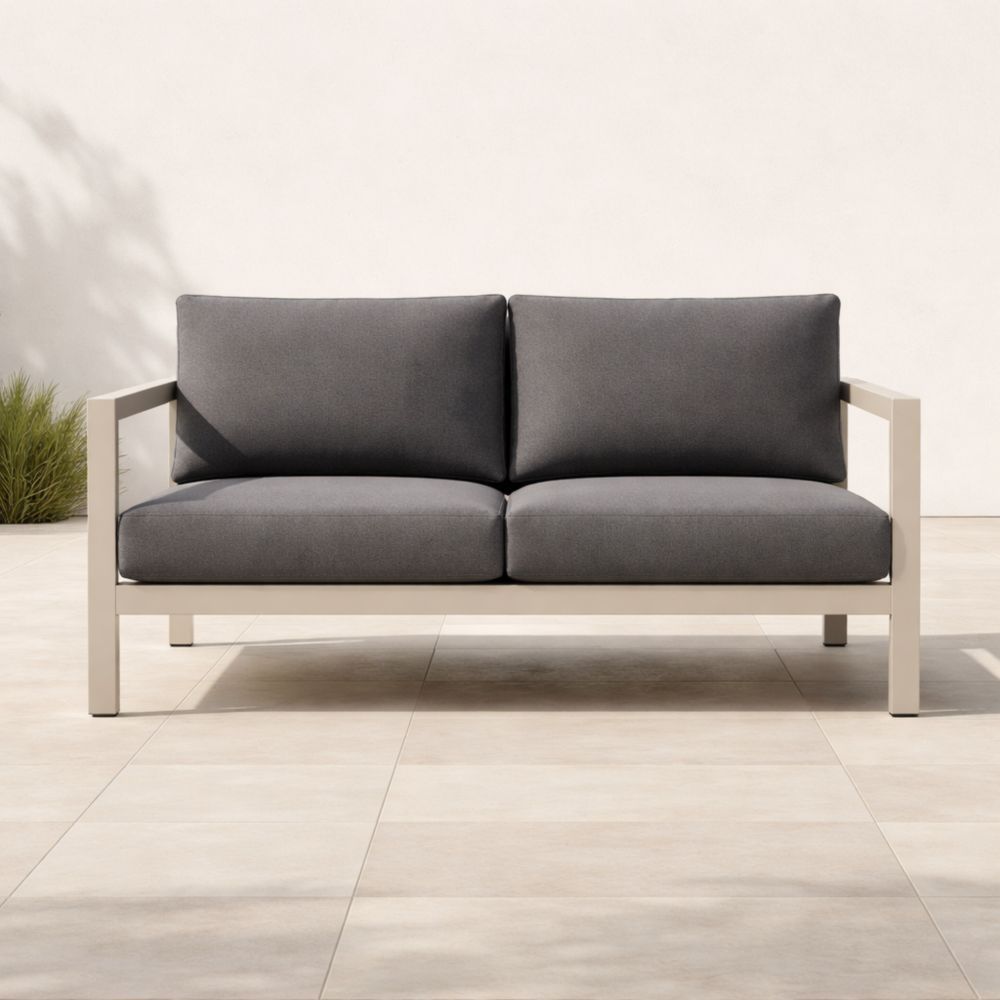 Outdoor Aluminum Loveseat with Grey Polyester Cushions 140cm-Naturavina